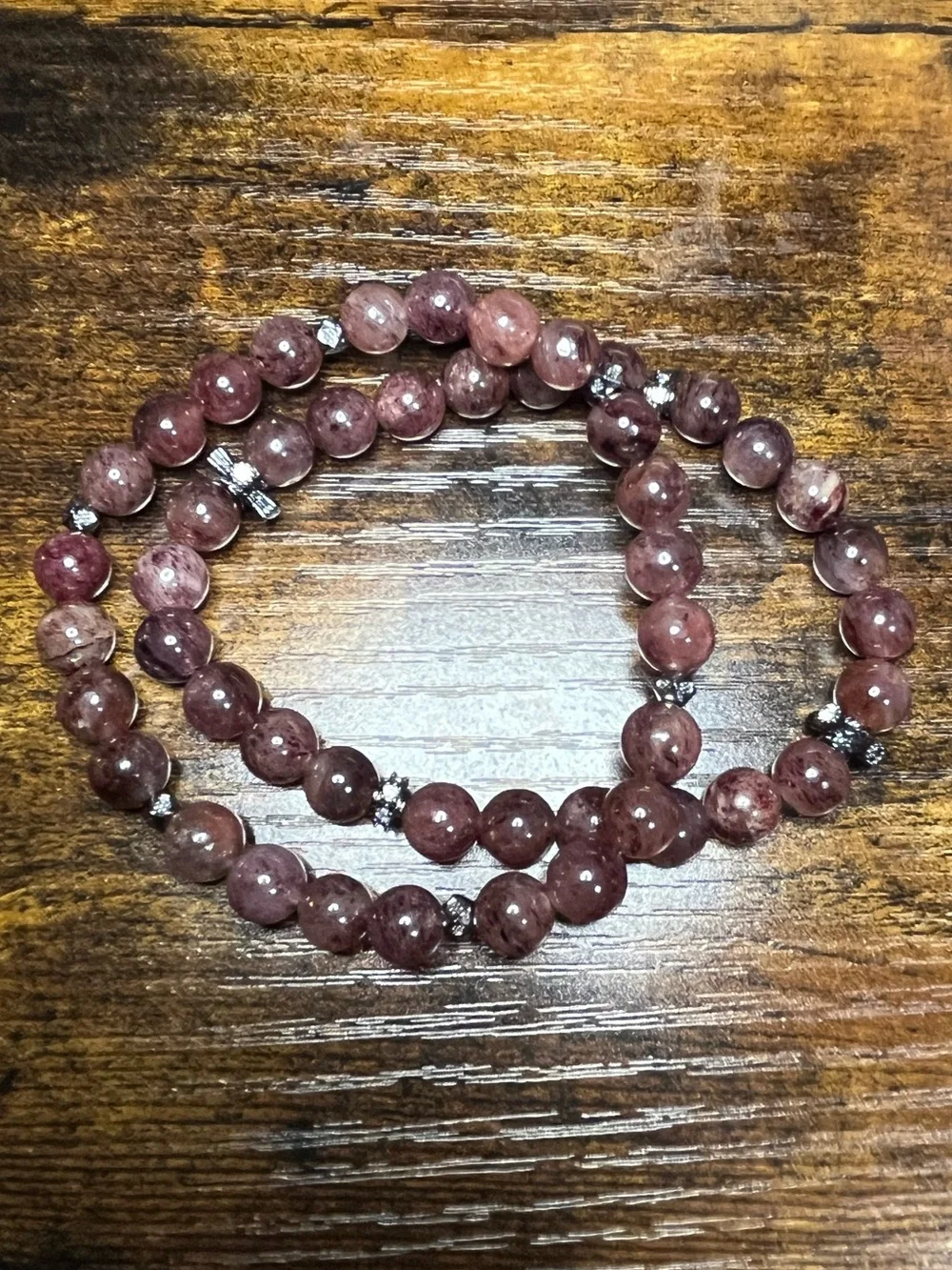 🍓Strawberry Quartz Bracelet Set Black Tone Copper Accents